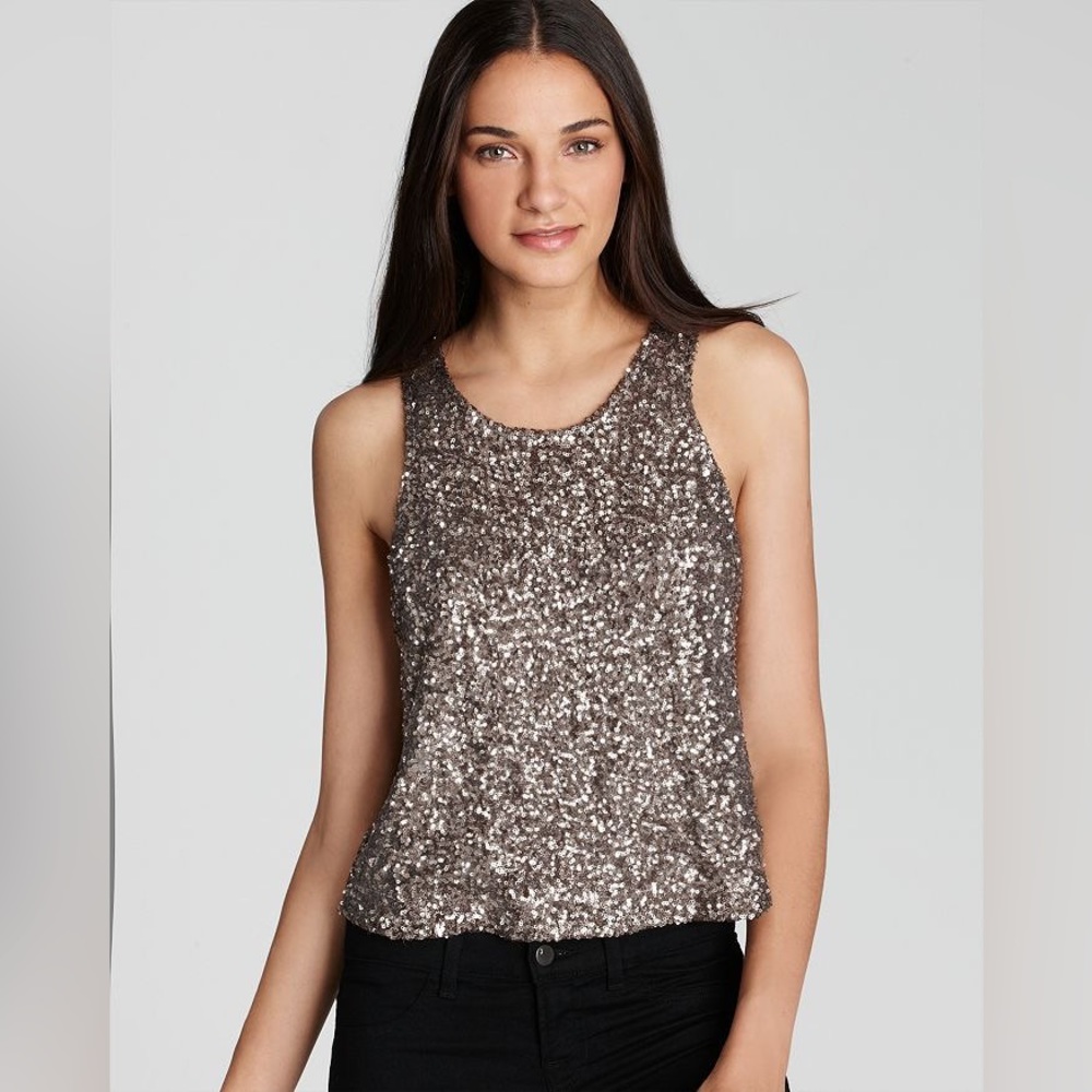 Lovers + Friends Happiness Pewter Sequin Sleeveless Party Top Size Medium